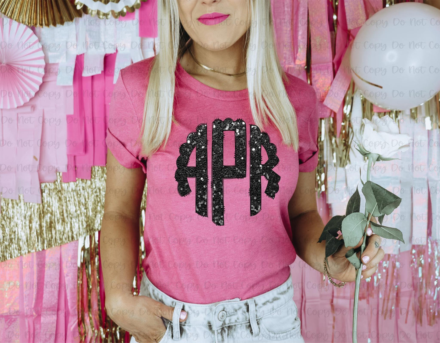 Black Glitter Monogram Tee MYSTERY COLOR ONLY