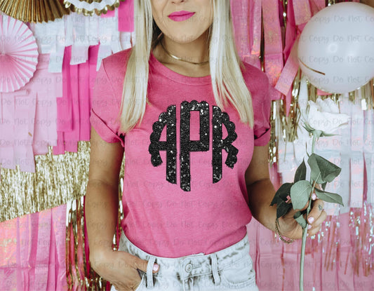 Black Glitter Monogram Tee MYSTERY COLOR ONLY