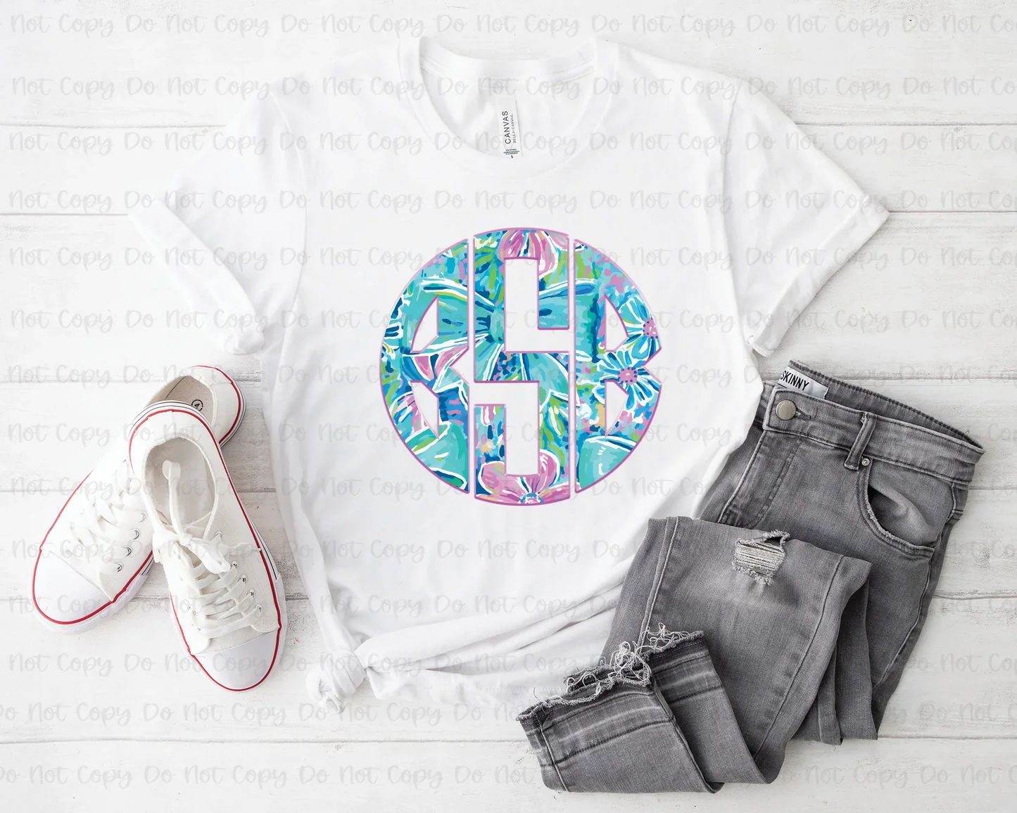 Blue Preppy Bow Monogram Completed Tee