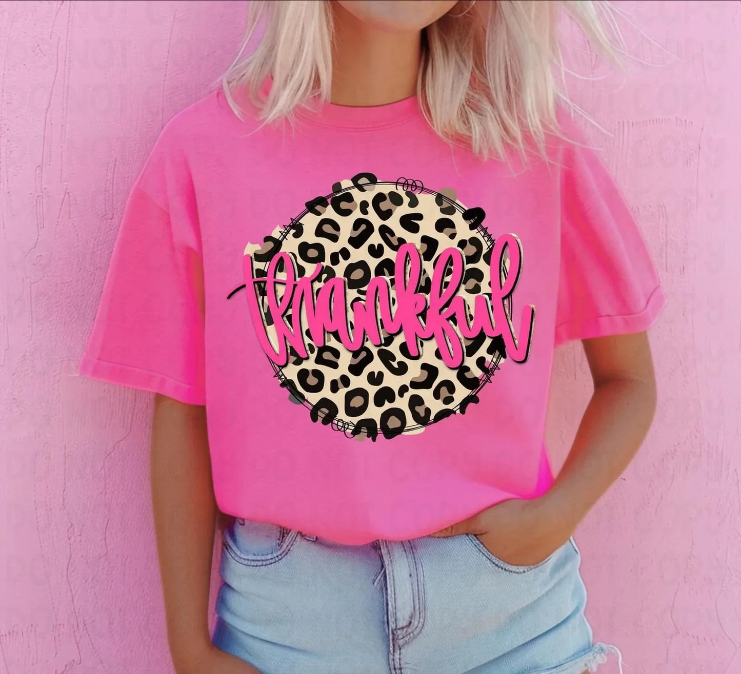 Thankful pink & leopard Tee