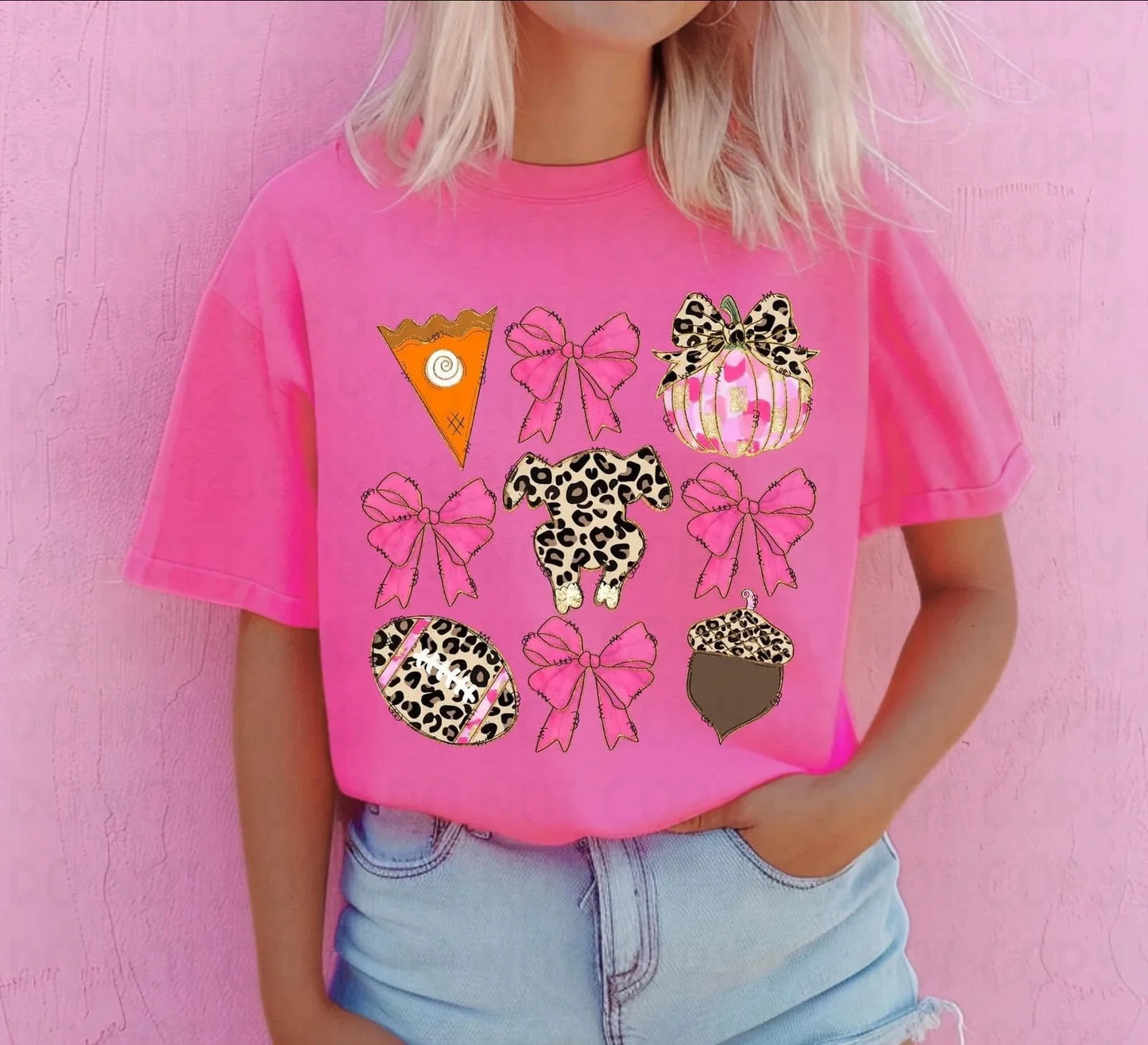 Pink & Leopard Thanksgiving Grid Tee