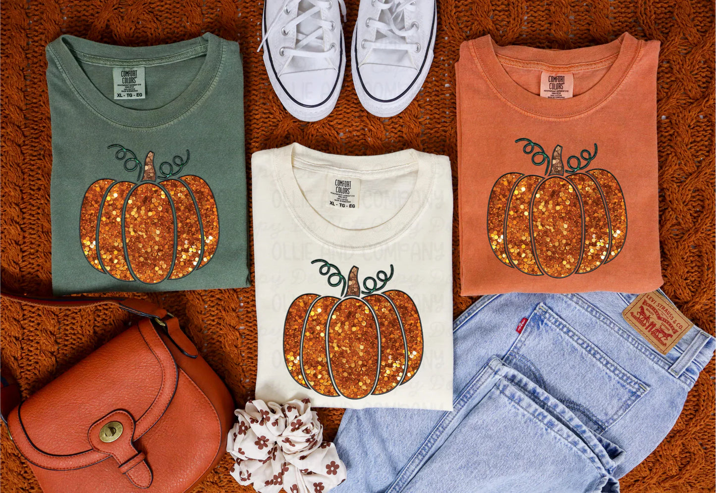 Faux Sequin & Embroidery Pumpkin Tee