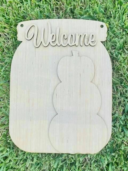 DIY/Welcome Pumpkin Stack Mason Jar/fall decor/pumpkin door hanger /Laser Cut/fall decoration/pumpkins/blank wooden door hanger