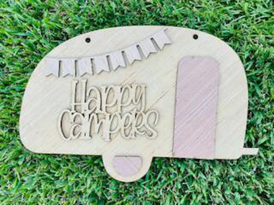 DIY /Happy Campers with banner /Front Door Hanger / Blank for Paint Parties / Laser Cut