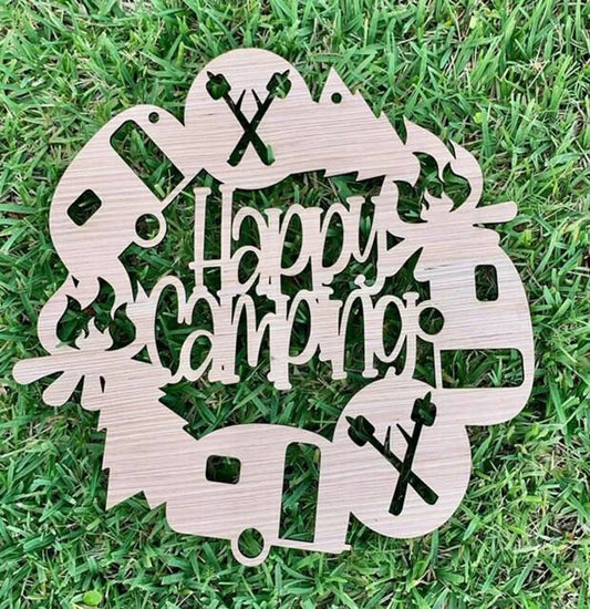 DIY/ Happy Camping Door Hanger / Laser Cut / Blank for Paint Parties