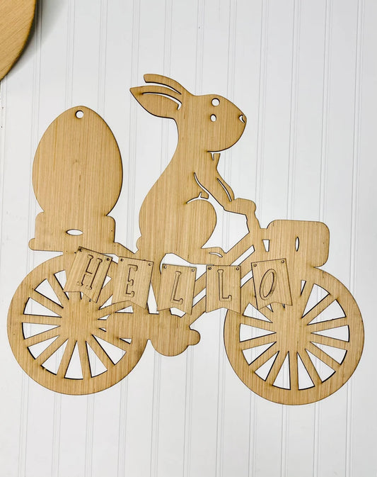 Hello Bunny Bike Spring Door Hanger Blank DIY Craft Kit