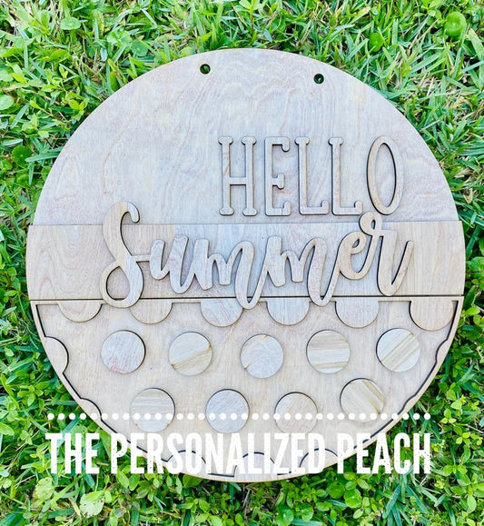 Hello Summer Polka Dot Round Wood Door Hanger Blank