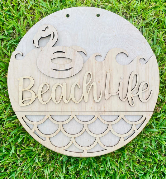 Beach Life Flamingo Water Laser Cut Door HangerBlank/ Wood round door hanger blank