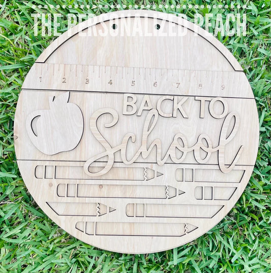 Back to School laser cut door hanger blank/ wood round/ door hanger template