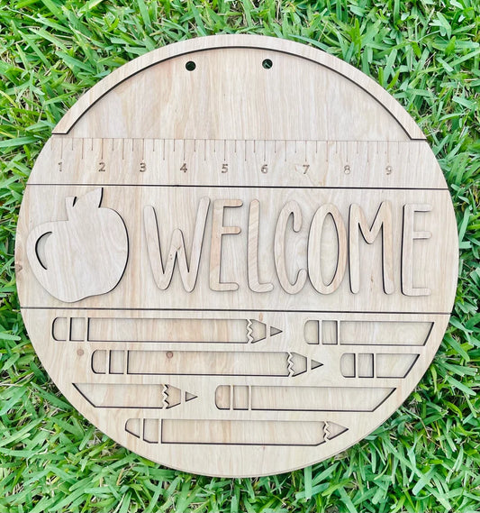 Welcome Back to School wood round DIY Door hanger/ laser cut door hanger blank template