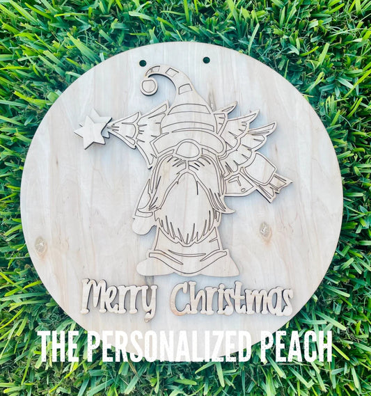 Merry Christmas Gnome Door hanger blank/ round door hanger wood template