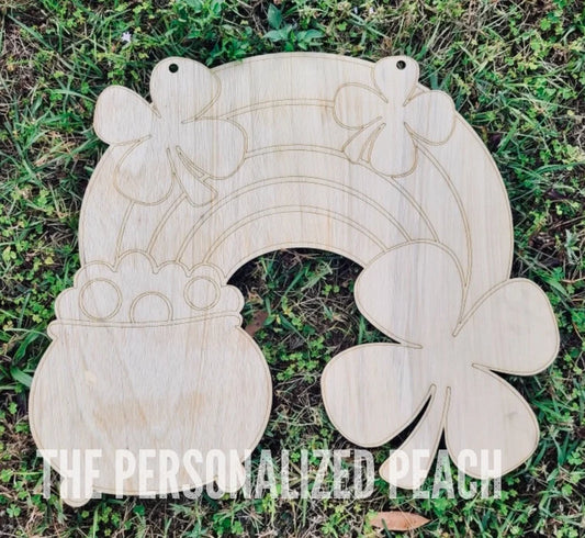 St. Patrick’s Day Rainbow Pot of Gold Door Hanger Blank/ laser cut doorhanger template