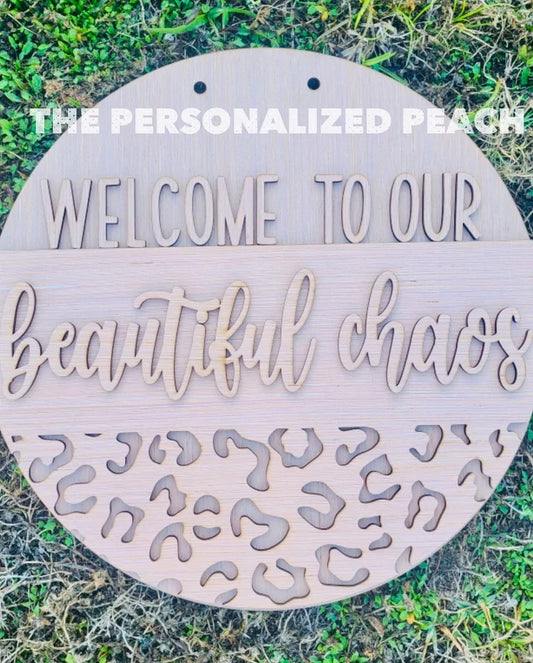 Welcome to our beautiful chaos laser cut wood door hanger blank/ DIY wood round leopard cheetah print doorhanger