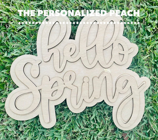 Hello spring laser cut door hanger/ DIY door decor word art