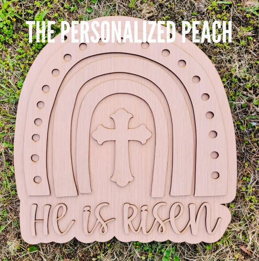 He is Risen Cross Rainbow Door Hanger Blank/ laser cut Doorhanger template Spring Easter