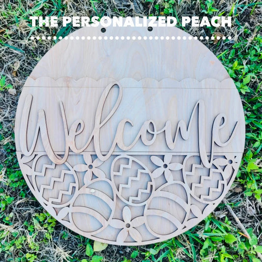 Welcome Easter egg laser cut door hanger blank/ Spring door hanger template DIY wood paint project