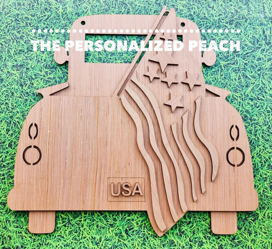 Patriotic Truck laser cut door hanger shape/ DIY Doorhanger blank