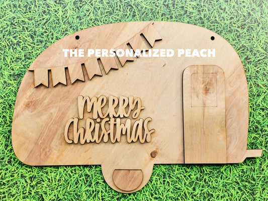 Merry Christmas Camper laser cut wood door hanger