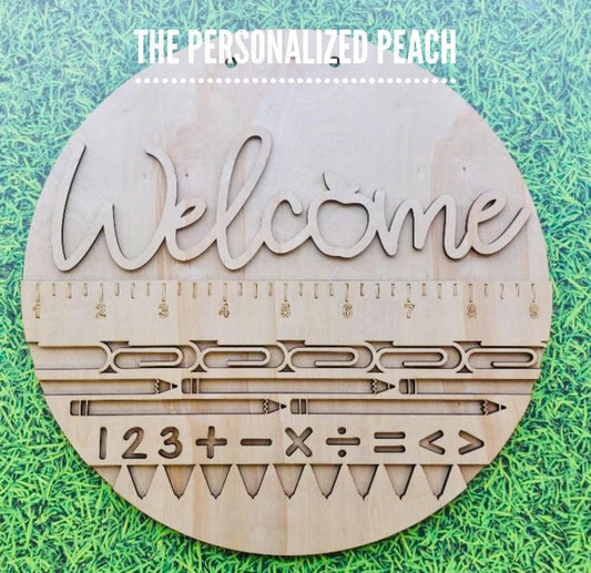 Welcome back to school laser cut wood door hanger/ Teacher Doorhanger template