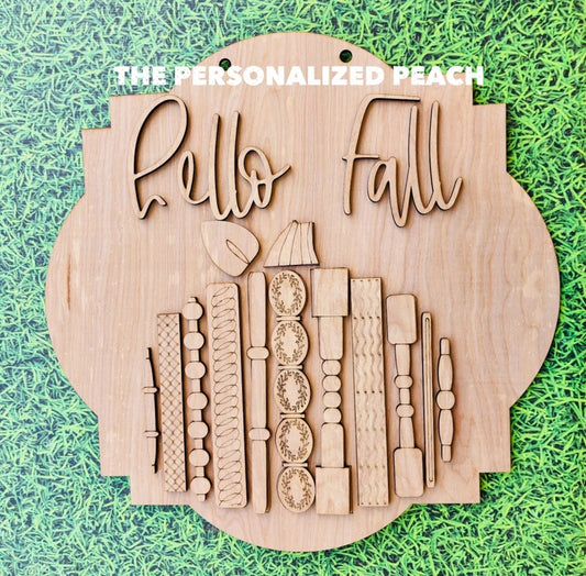 Hello fall laser cut door hanger wood pumpkin Doorhanger