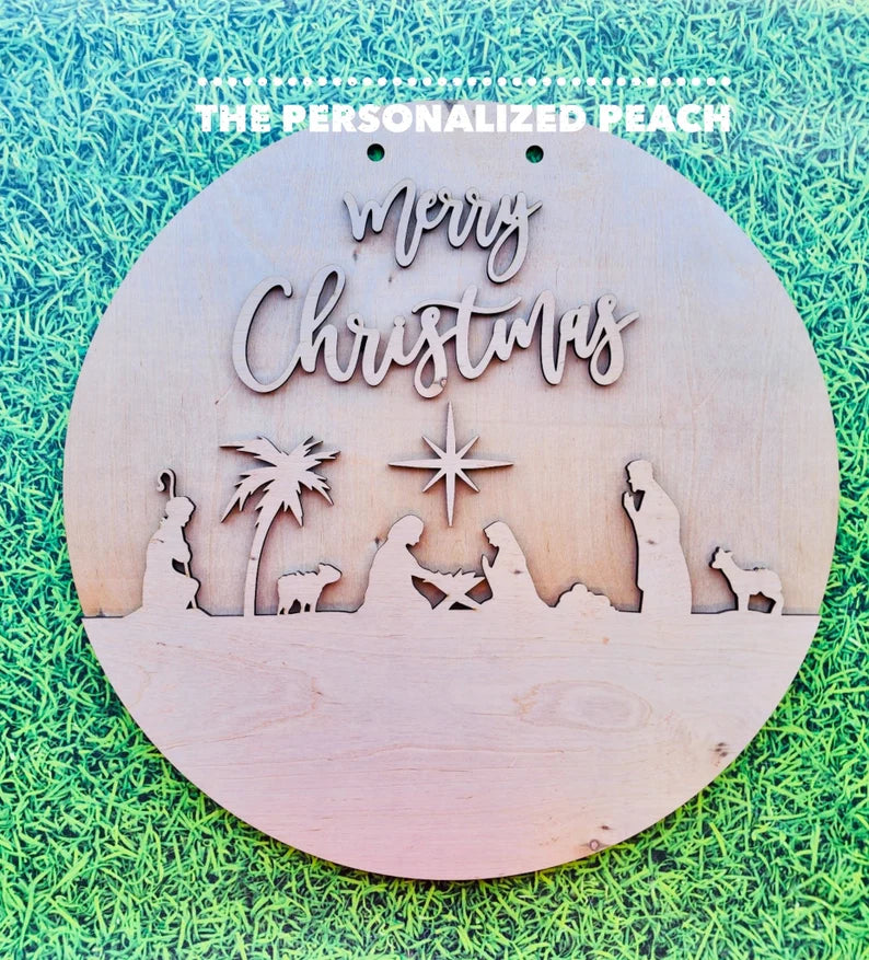 Christmas Nativity Laser Cut Door Hanger blank/ wood round Doorhanger/ Jesus is the reason