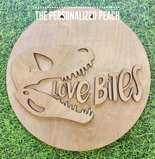 Love Bites Dinosaur Valentines door hanger/ wood round Doorhanger blank laser cut