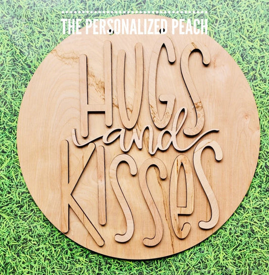 Hugs and kisses laser cut Valentines door hanger blank/ wood round spring Doorhanger