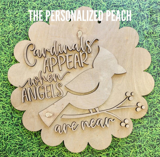 Cardinal Angel memorial 3D Laser cut door hanger blank/ wood round door hanger shape