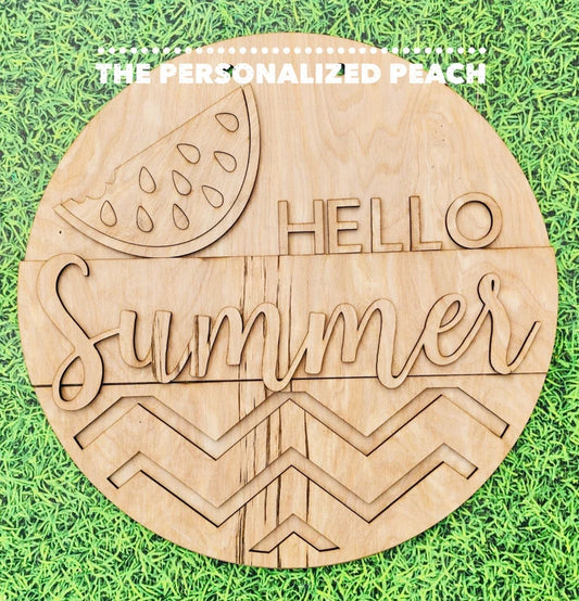 Hellos summer watermelon laser cut door hanger blank/ wood round blank Doorhanger