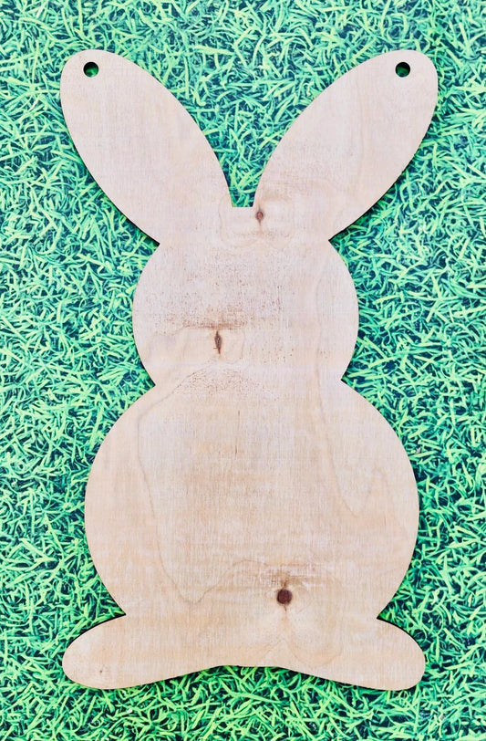 Easter bunny Silhouette wood cut out/ laser cut wood welcome Doorhanger/ rabbit outline