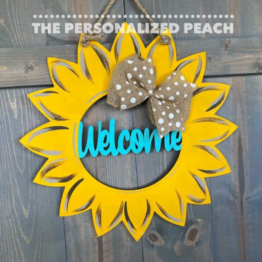 Welcome Sunflower Door Hanger/Fall Door Hanger/ Laser Cut/ Burlap Accent